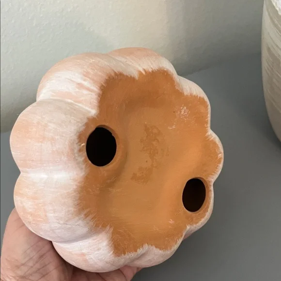 Cream and Orange Ceramic Pumpkin and Wooden Gnome and Pumpkin - Picture 6 of 8